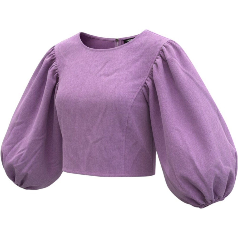 Zara Purple Corduroy Puff Sleeve Cropped Blouse Top Size L